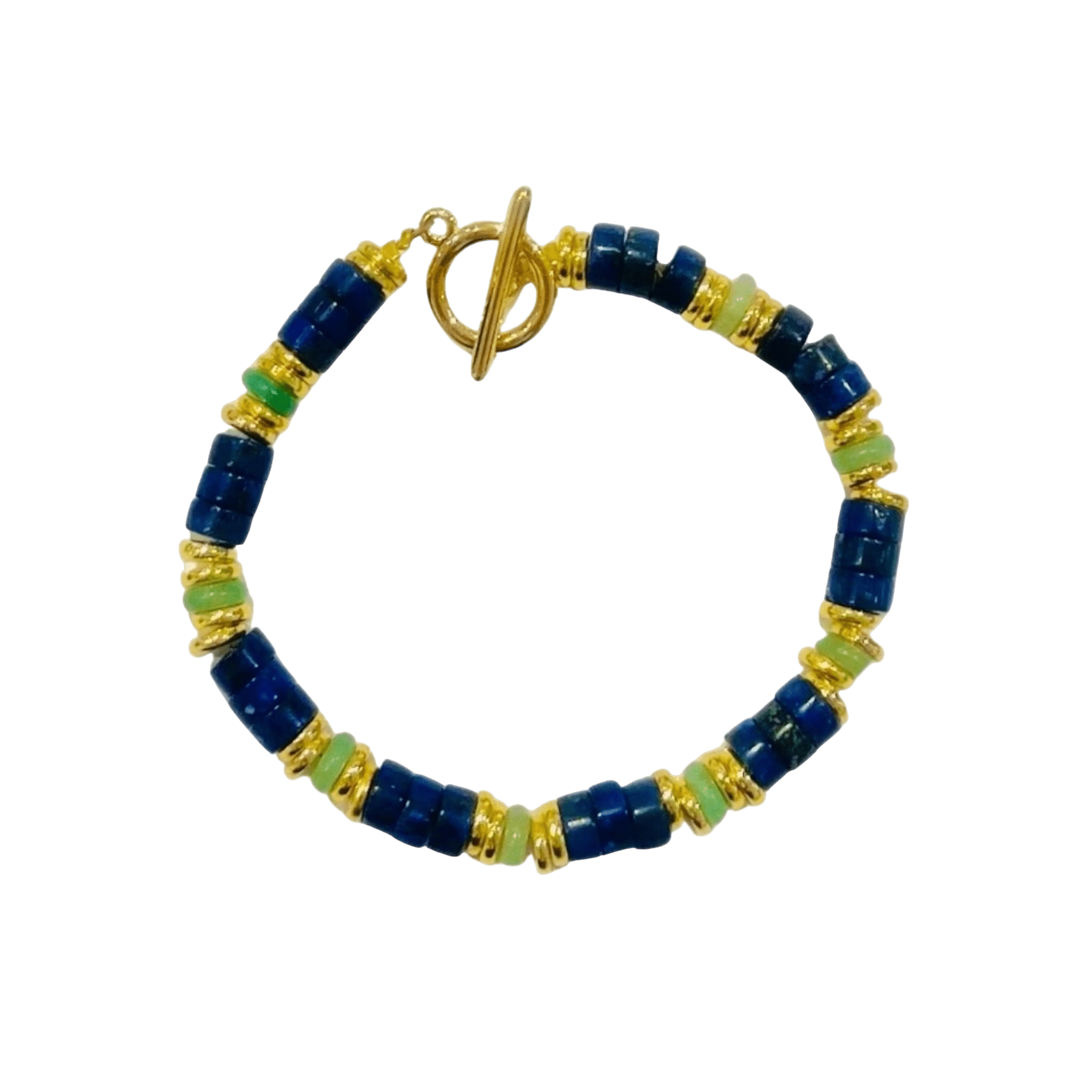 AMRIT Bracelet en plaqué or avec pierres semi - précieuses Lapis Lazuli et aventurine. - Inès & Zoé