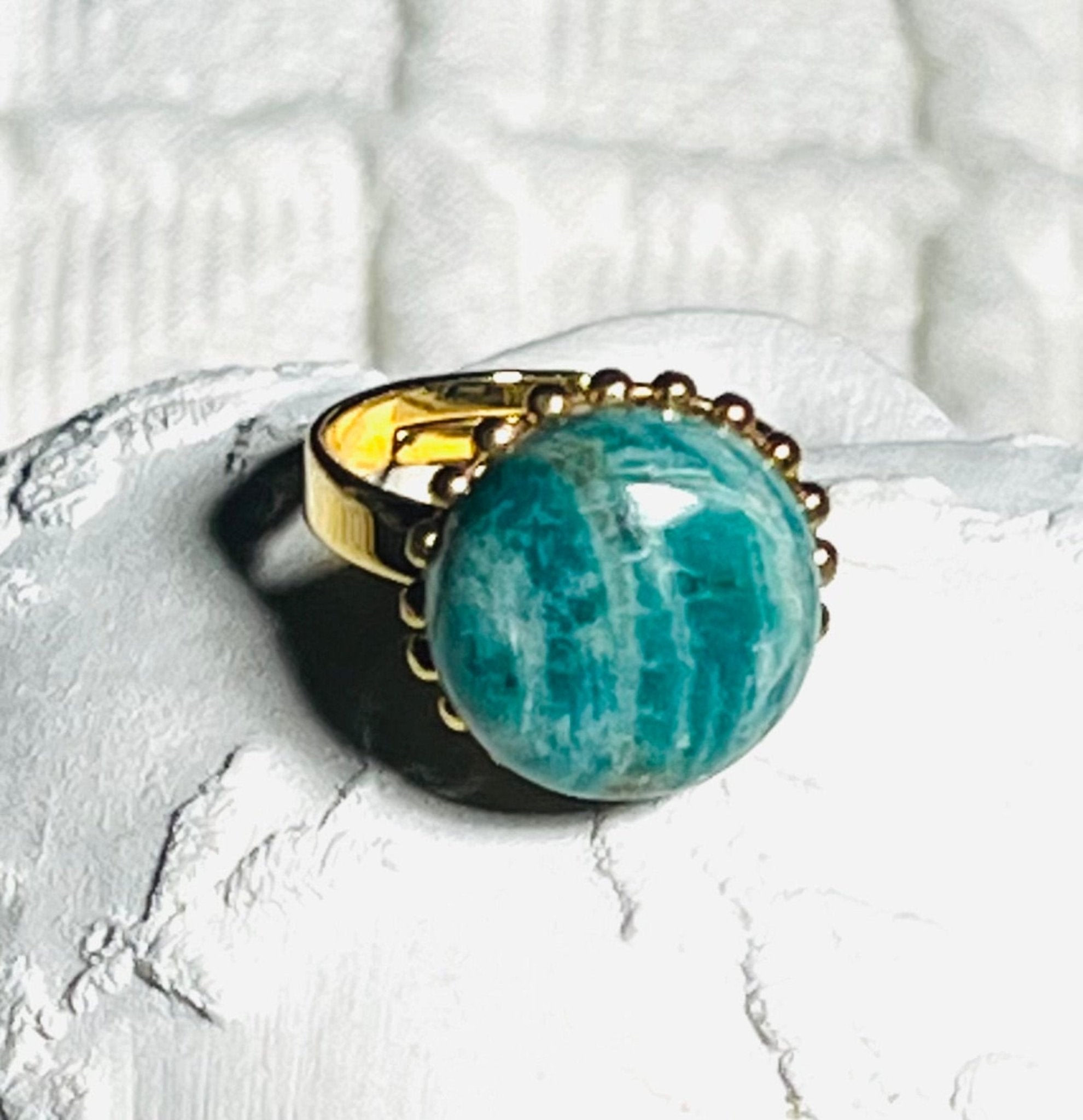 GANESH Bague en plaqué or et Pierre semi - précieuse Amazonite. - Inès & Zoé