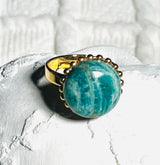 GANESH Bague en plaqué or et Pierre semi - précieuse Amazonite. - Inès & Zoé