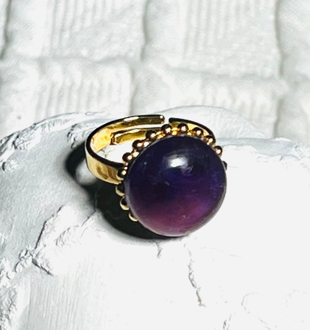 GANESH Bague en plaqué or et Pierre semi - précieuse Améthyste. - Inès & Zoé