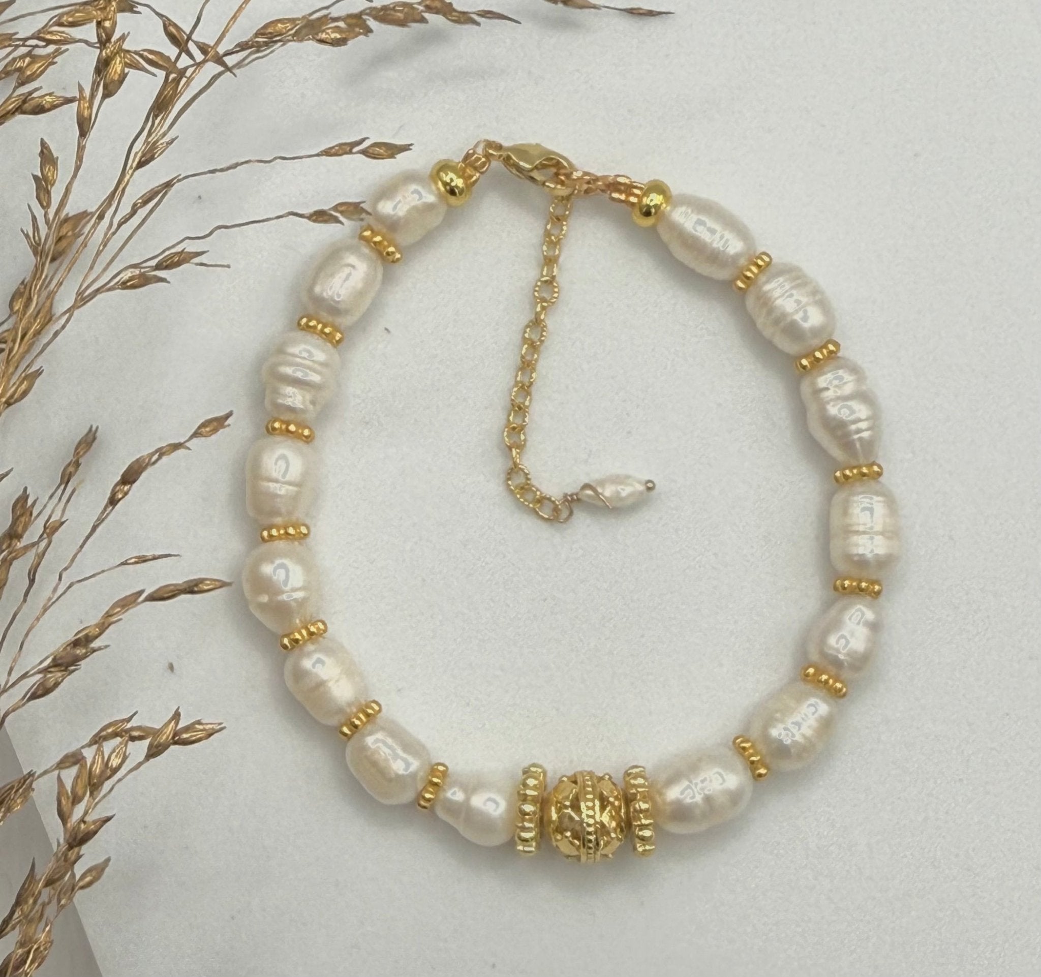 PRAN Bracelet en plaqué or avec Perles d'eau Douce. - Inès & Zoé