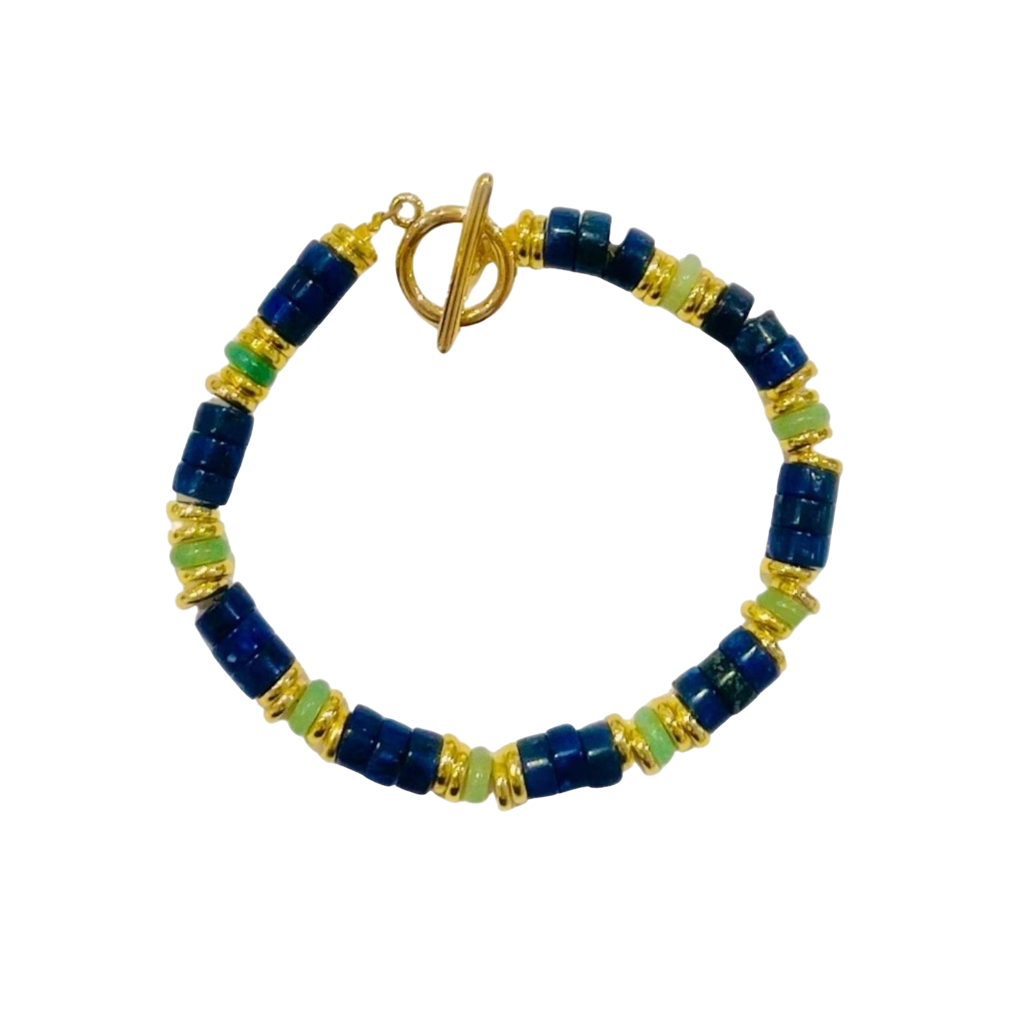 AMRIT  Bracelet en plaqué or avec pierres semi-précieuses Lapis Lazuli et aventurine.