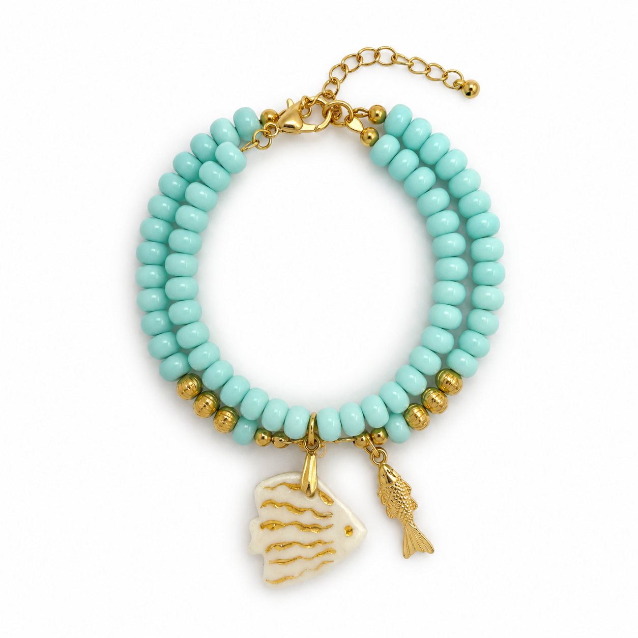 Bracelet SOON – Plaqué Or & Perles Heishi Vert d'Eau