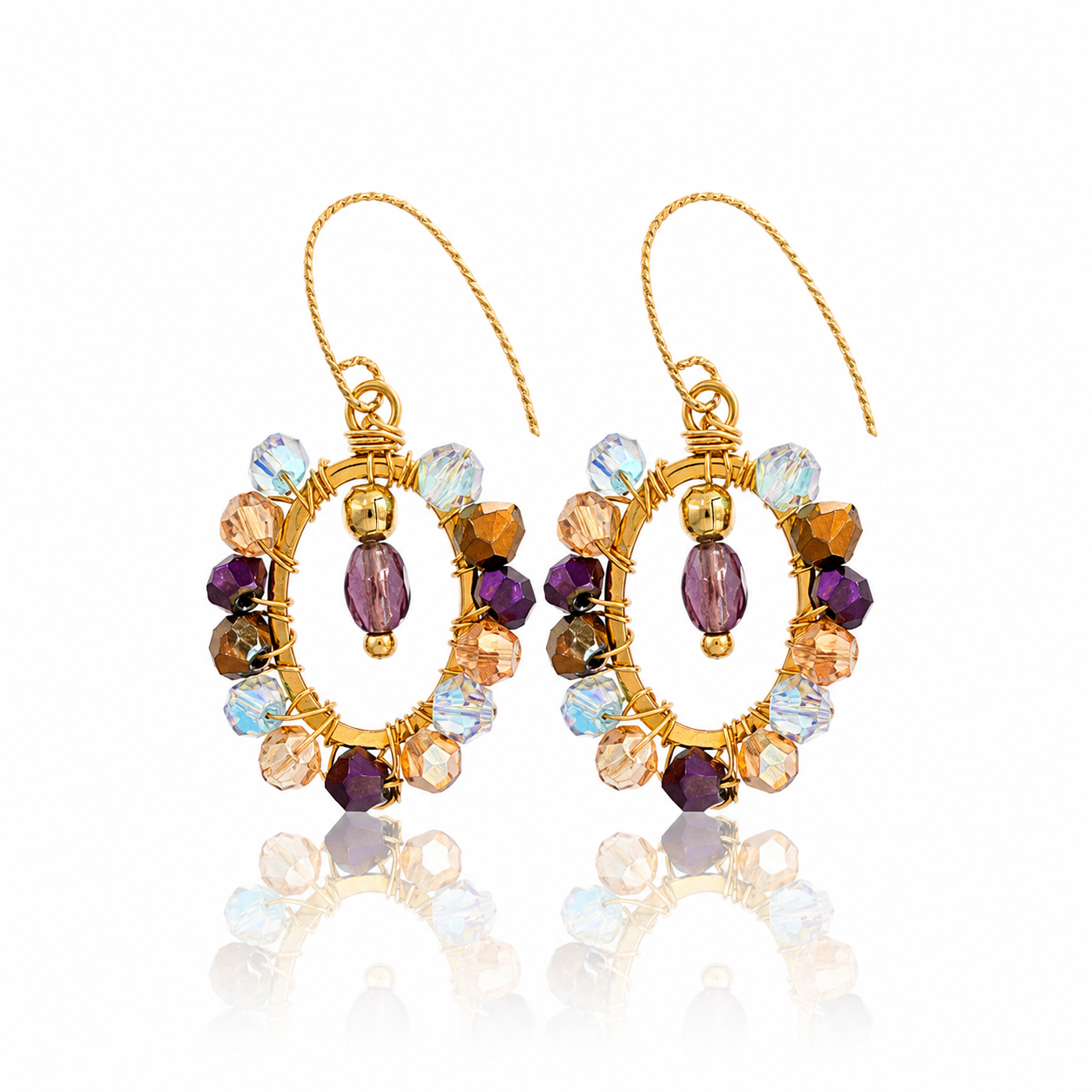 Boucles ILONA en plaqué or et perles toupies miroirs multicolores, bijou bohème chic Inès & Zoé