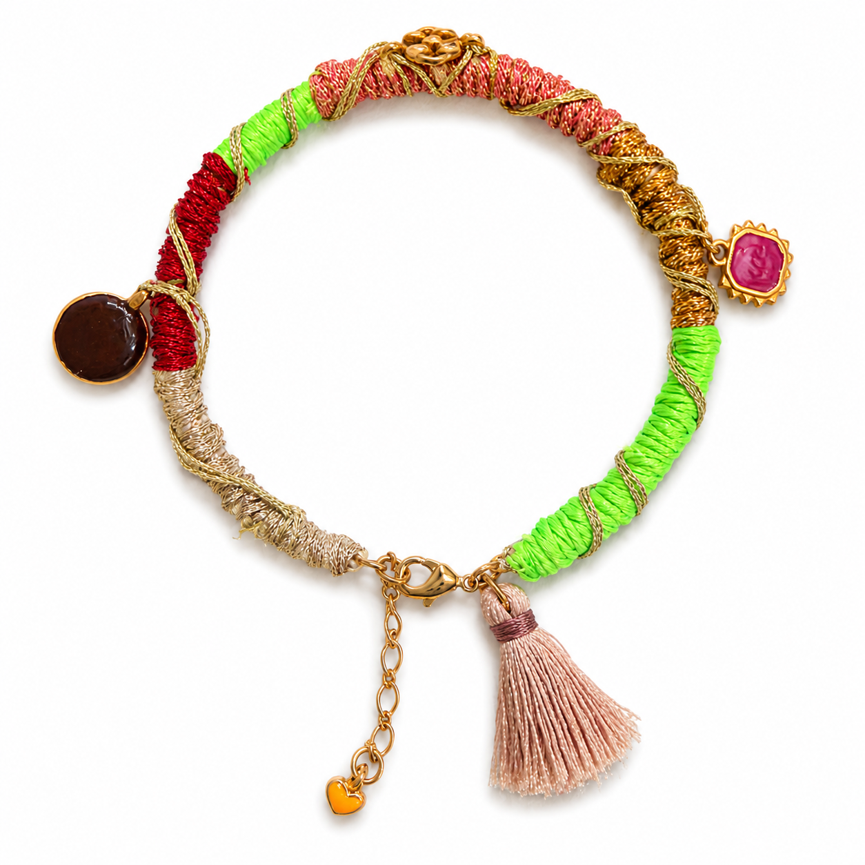 Bracelet AROA déclinaison 4 - Vert Néon & Rouge - bijou fait main style Summer Bohème Chic - Inès & Zoé