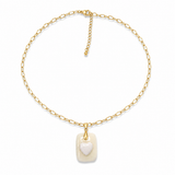Collier MIRA chaîne mailles ovales plaqué or et pendentif cœur en porcelaine ivoire, bijou bohème chic Inès & Zoé