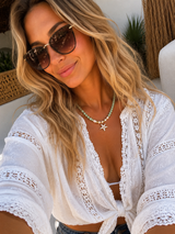 Collier STELLA porté – Perles jade amazonite heishi ivoire & étoile de mer bohème chic - Inès & Zoé