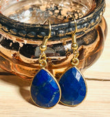 DALJEET Boucles d'oreilles en plaqué or et Pierres semi-précieuses Lapis Lazuli.