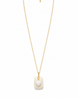 Sautoir ROMY chaîne longue mailles ovales plaqué or et pendentif cœur en porcelaine ivoire, bijou bohème chic Inès & Zoé