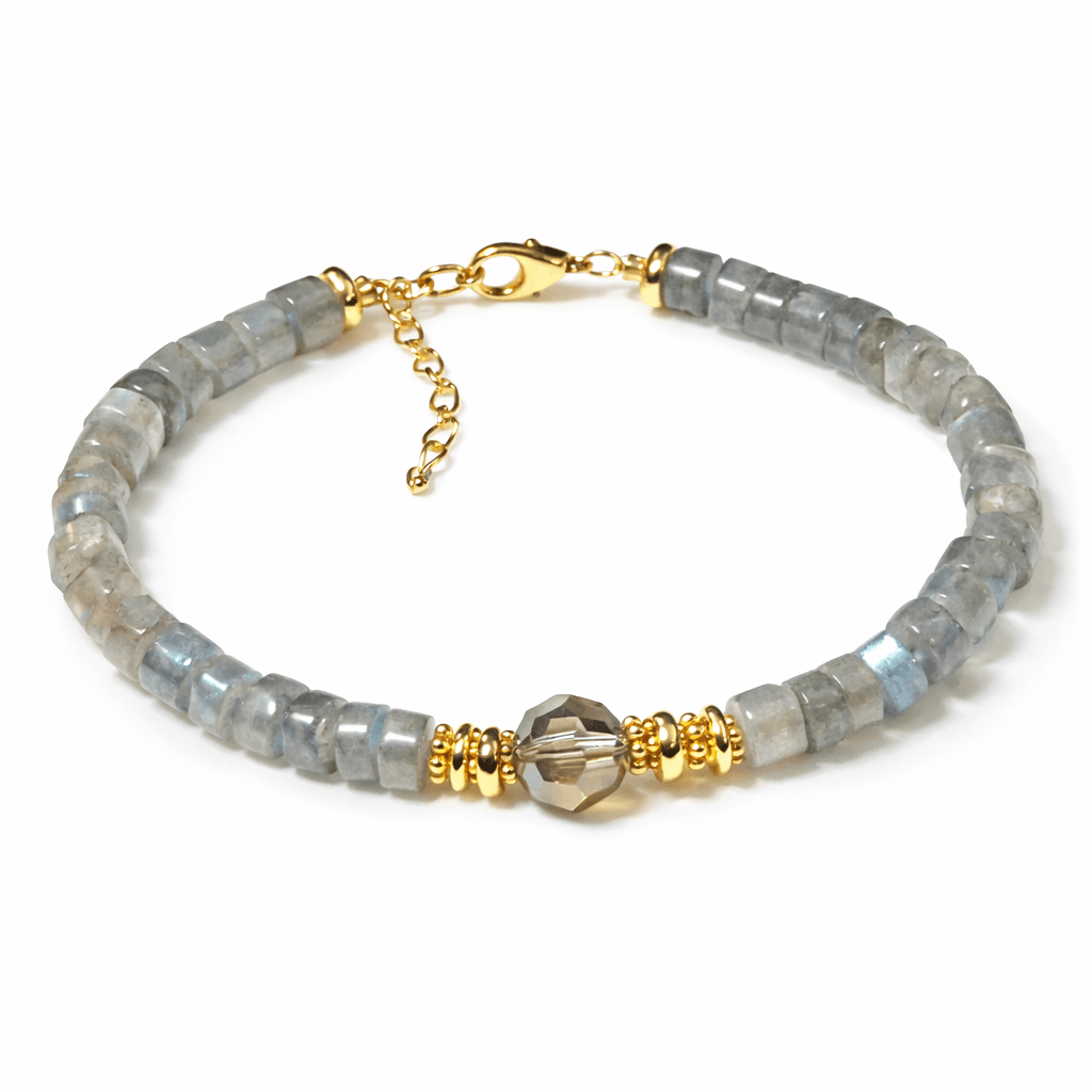 BALA Bracelet en plaqué or avec pierres semi - précieuses Labradorite. - Inès & Zoé