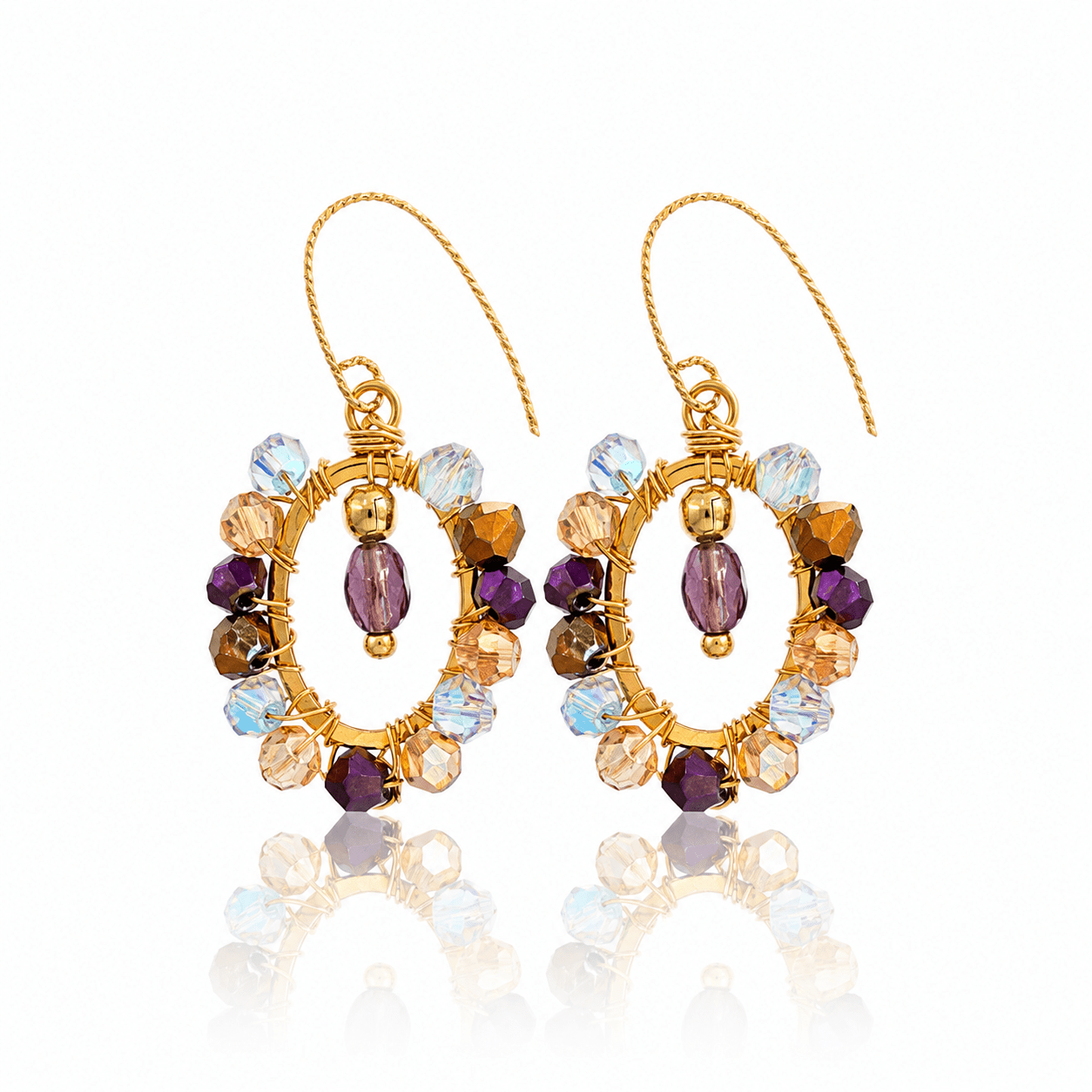 Boucles ILONA – Plaqué or & Perles Toupies Miroirs - Inès & Zoé