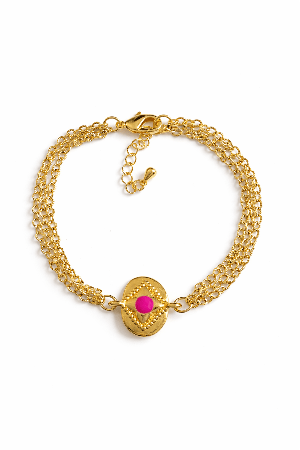 Bracelet Carma plaqué or triple chaînette et médaillon - Inès & Zoé