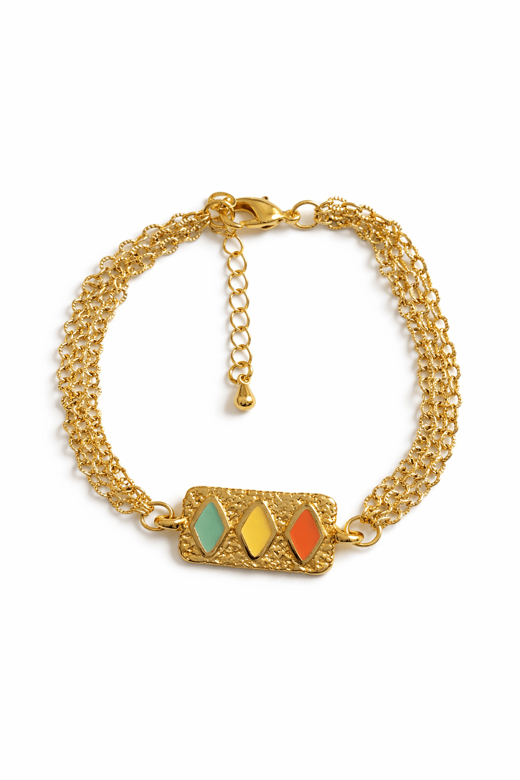 Bracelet Carma plaqué or triple chaînette et médaillon - Inès & Zoé