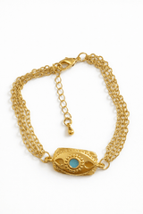 Bracelet Carma plaqué or triple chaînette et médaillon - Inès & Zoé