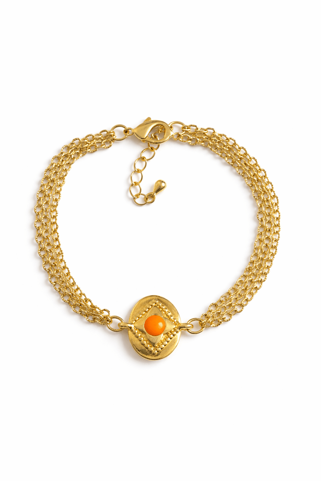 Bracelet Carma plaqué or triple chaînette et médaillon - Inès & Zoé