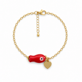 Bracelet ICHAA Rouge – Poisson porcelaine rouge & cœur plaqué or fond blanc - Inès & Zoé