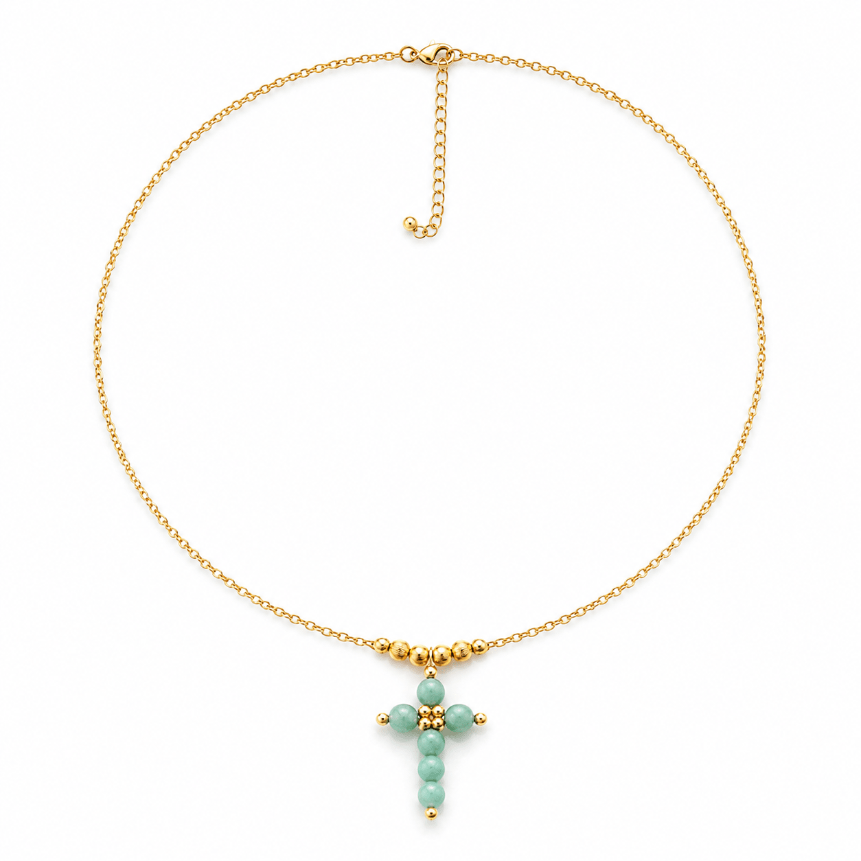 Collier Croix Amazonite Plaqué Or - Inès & Zoé