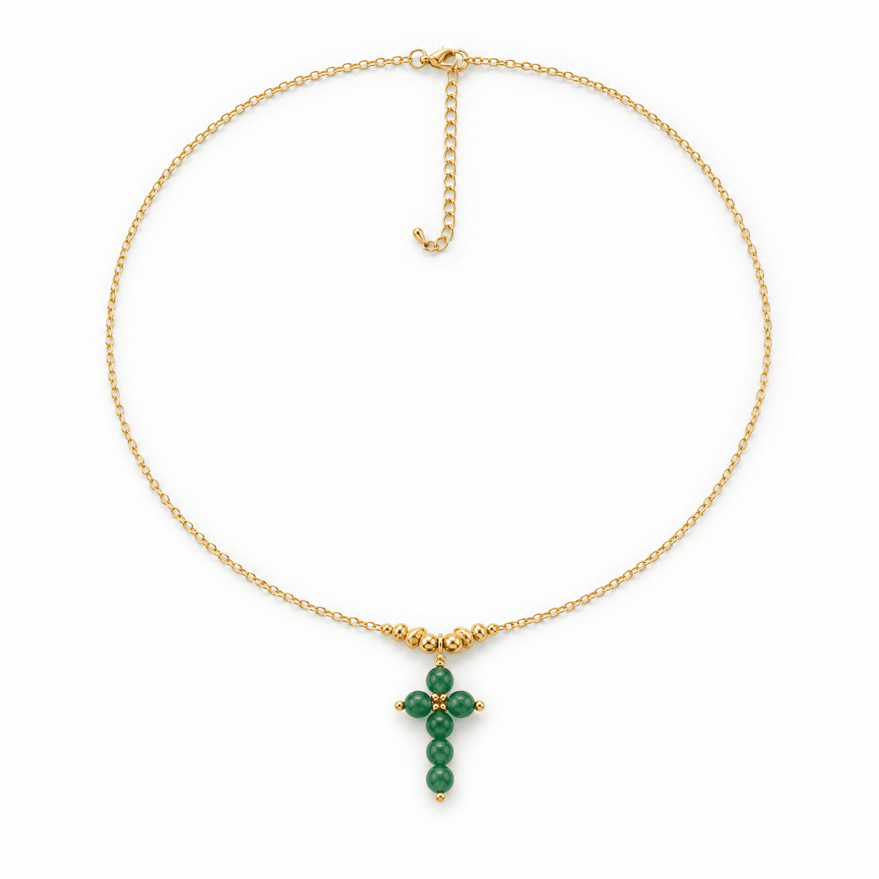 Collier Croix Aventurine – Plaqué Or - Inès & Zoé