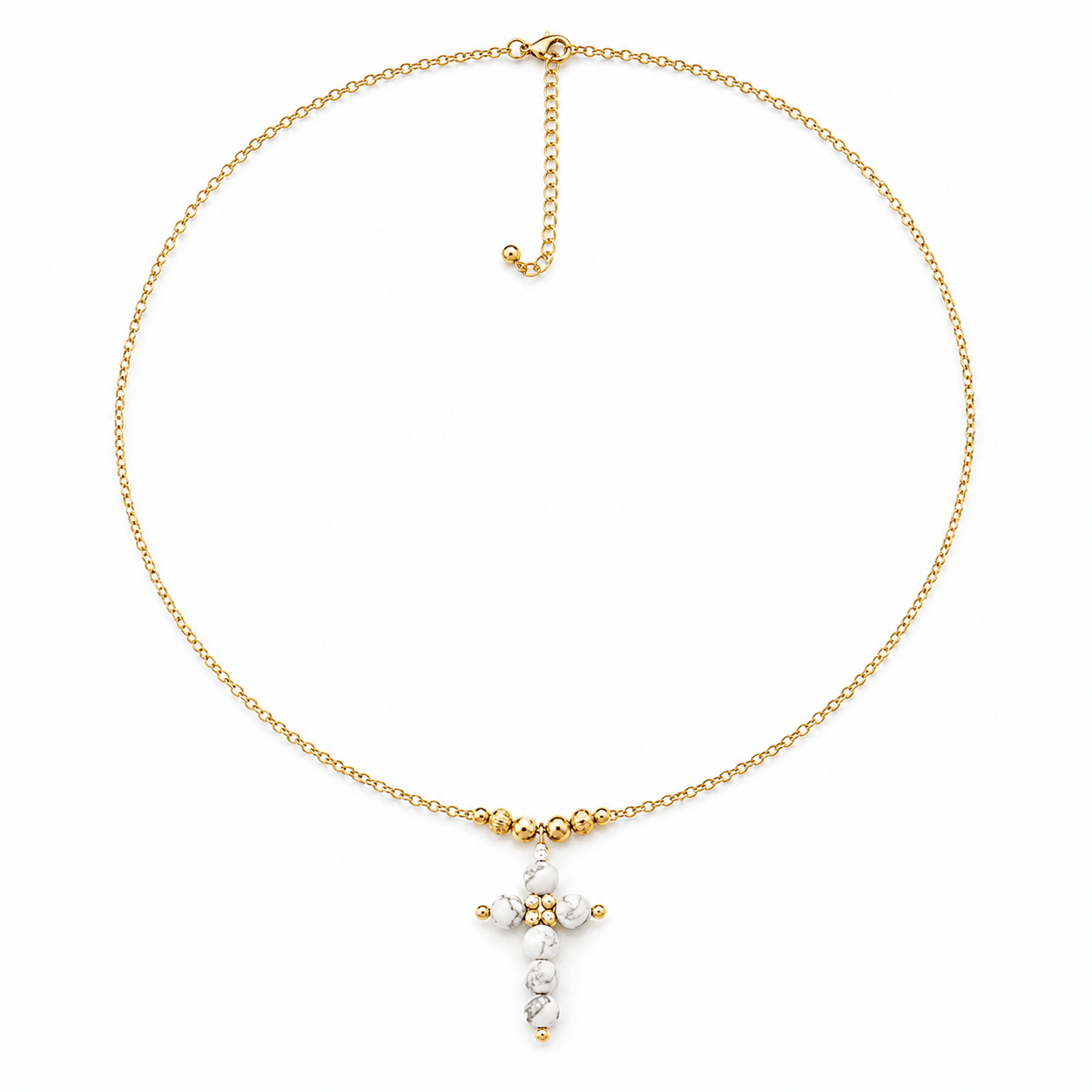 Collier Croix Howlite Plaqué Or - Inès & Zoé
