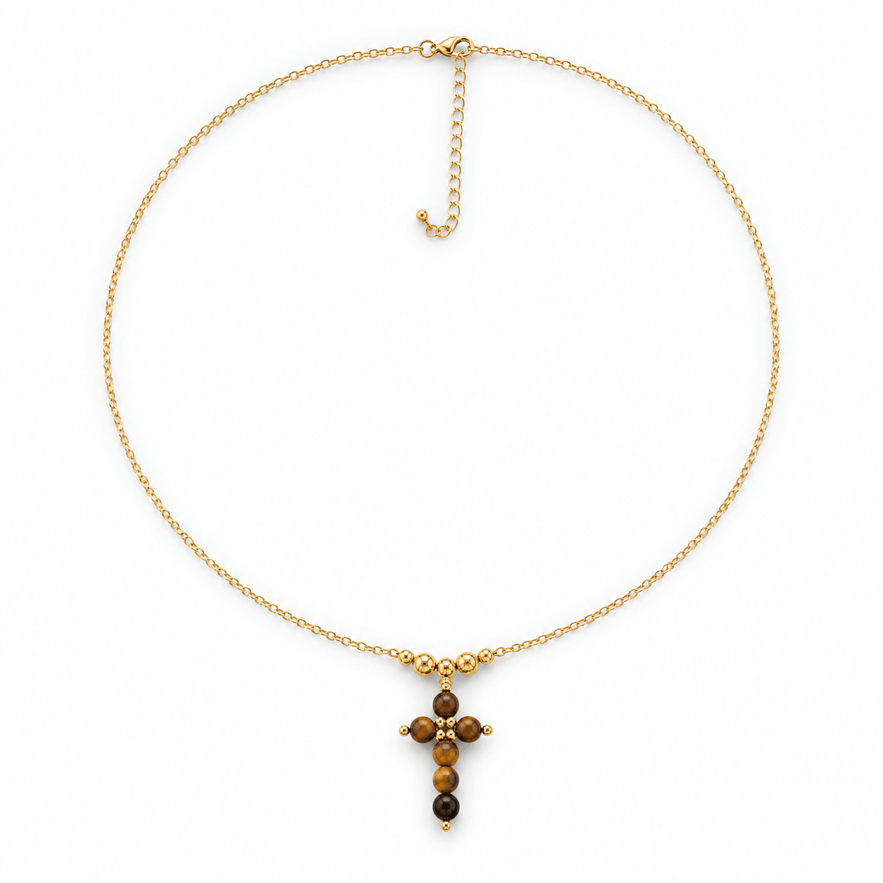 Collier Croix Œil de Tigre Plaqué Or - Inès & Zoé