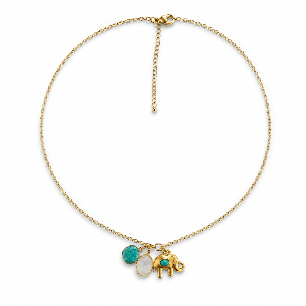 Collier Milo — Triple pendentif turquoise, nacre & éléphant doré - Inès & Zoé