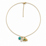 Collier Milo — Triple pendentif turquoise, nacre & éléphant doré - Inès & Zoé