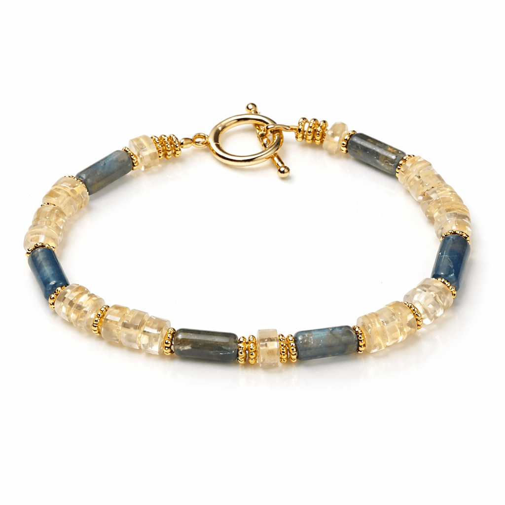 HARI Bracelet en plaqué or avec pierres semi - précieuses Labradorite et Citrine. - Inès & Zoé