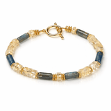 HARI Bracelet en plaqué or avec pierres semi - précieuses Labradorite et Citrine. - Inès & Zoé