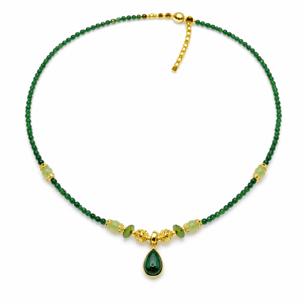 OJAS collier plaqué or avec Pierres semi - précieuses malachite et Aventurine - Inès & Zoé