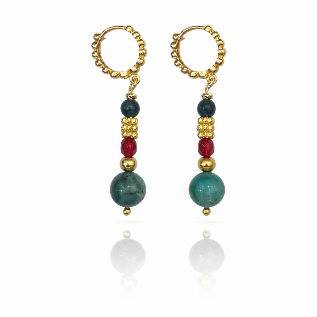 Raja - Boucles d’oreilles – Plaqué or, turquoise africaine et Swarovski (Copie) - Inès & Zoé